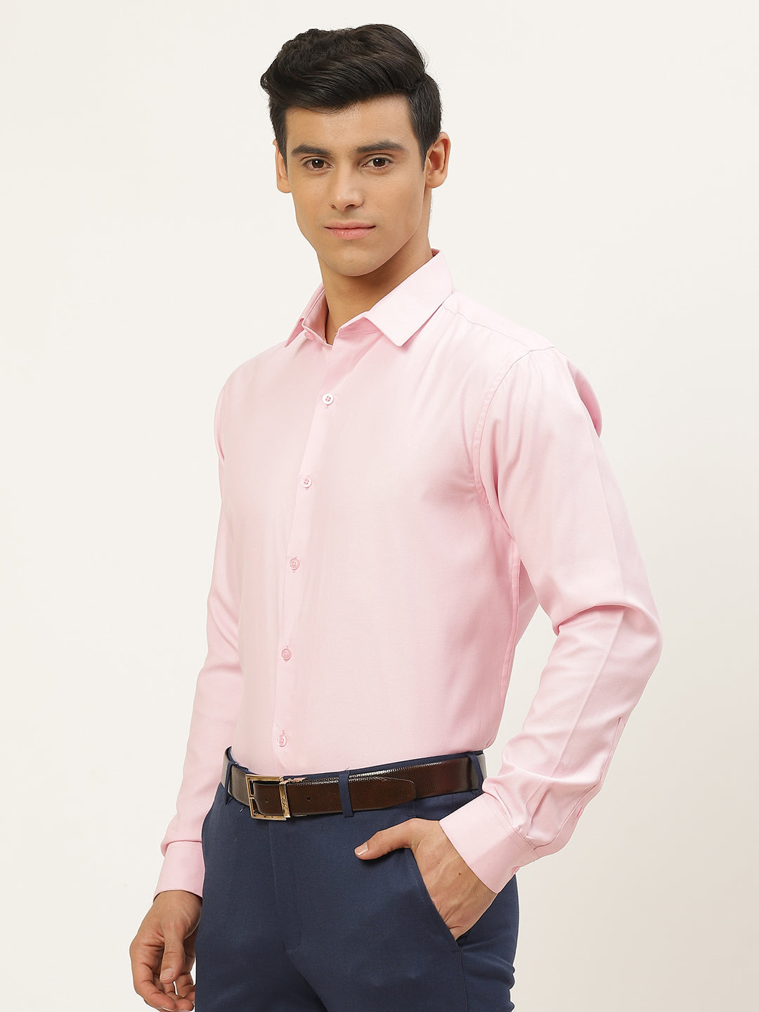 Men's Cotton Pink Self Design Classic Formal Shirt