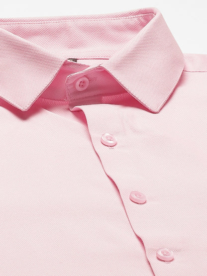 Men's Cotton Pink Self Design Classic Formal Shirt