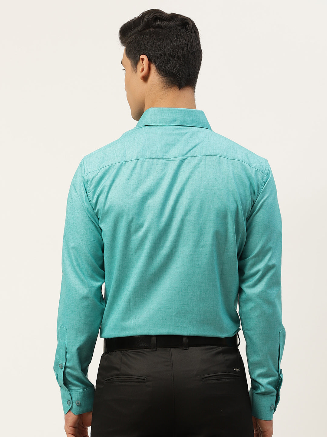 Mens Cotton Linen Turquoise Blue Solid Formal Shirt