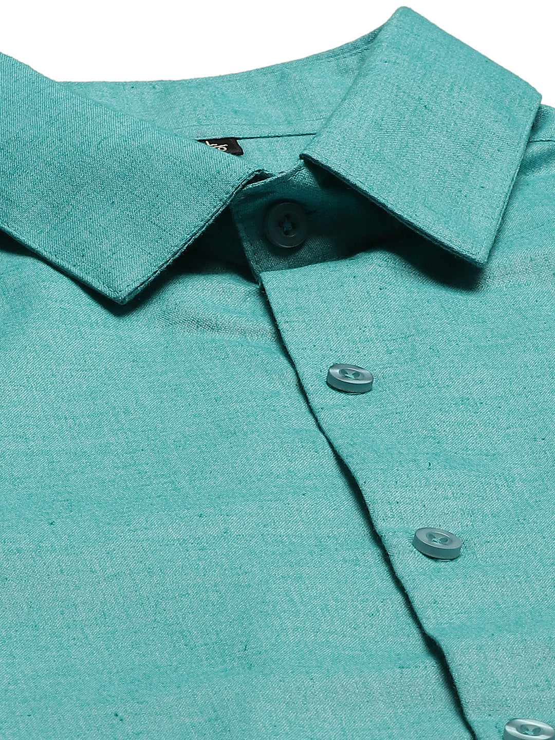 Mens Cotton Linen Turquoise Blue Solid Formal Shirt