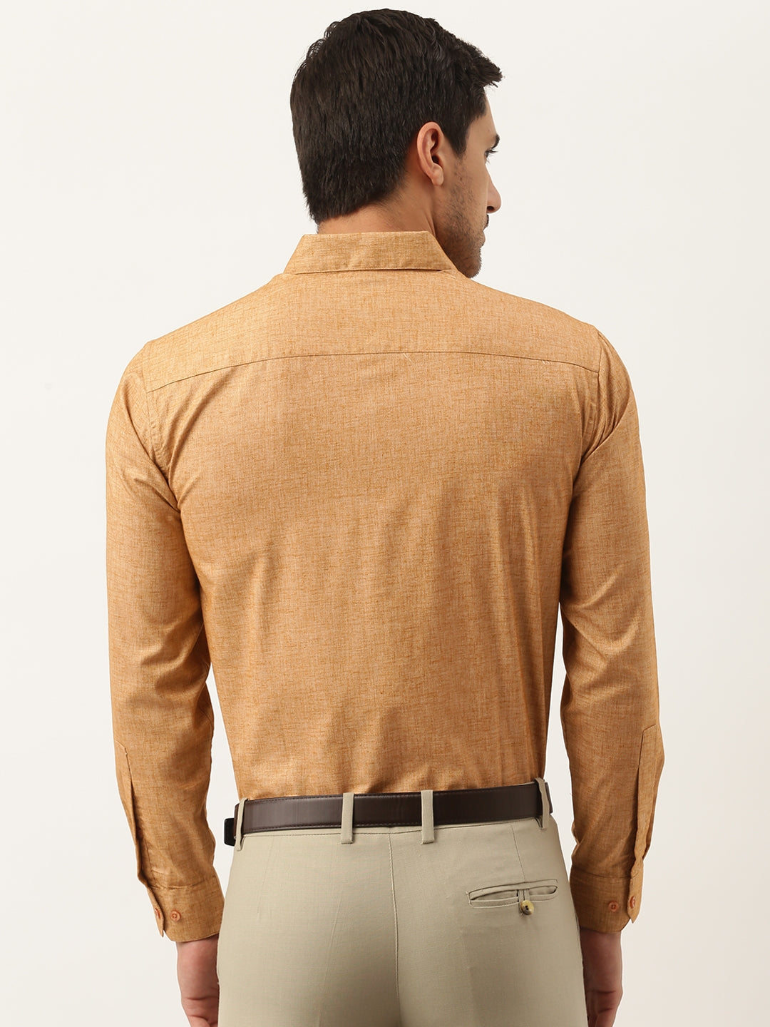 Mens Cotton Linen Mustard Solid Formal Shirt