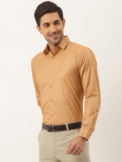 Mens Cotton Linen Mustard Solid Formal Shirt