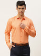 Mens Cotton Linen Orange Solid Formal Shirt