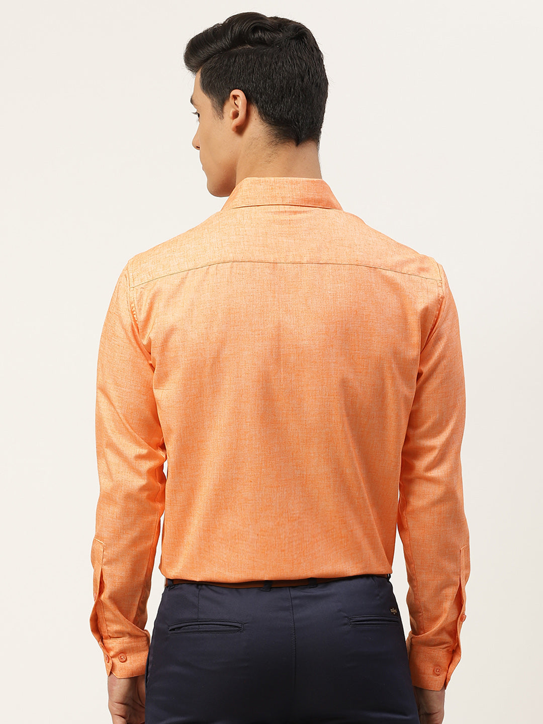 Mens Cotton Linen Orange Solid Formal Shirt