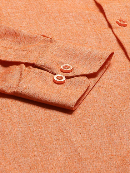 Mens Cotton Linen Orange Solid Formal Shirt