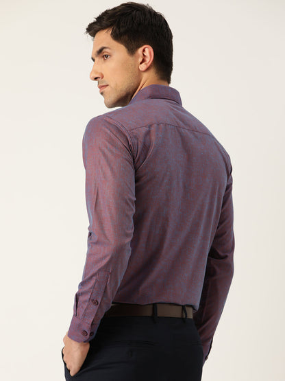 Mens Cotton Linen Dark Purple Solid Formal Shirt