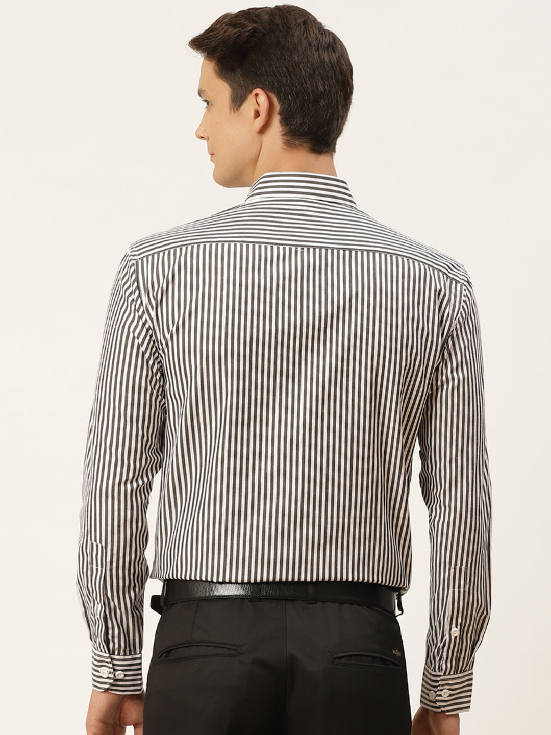 Men's Cotton Black & White Striped Formal Shirt