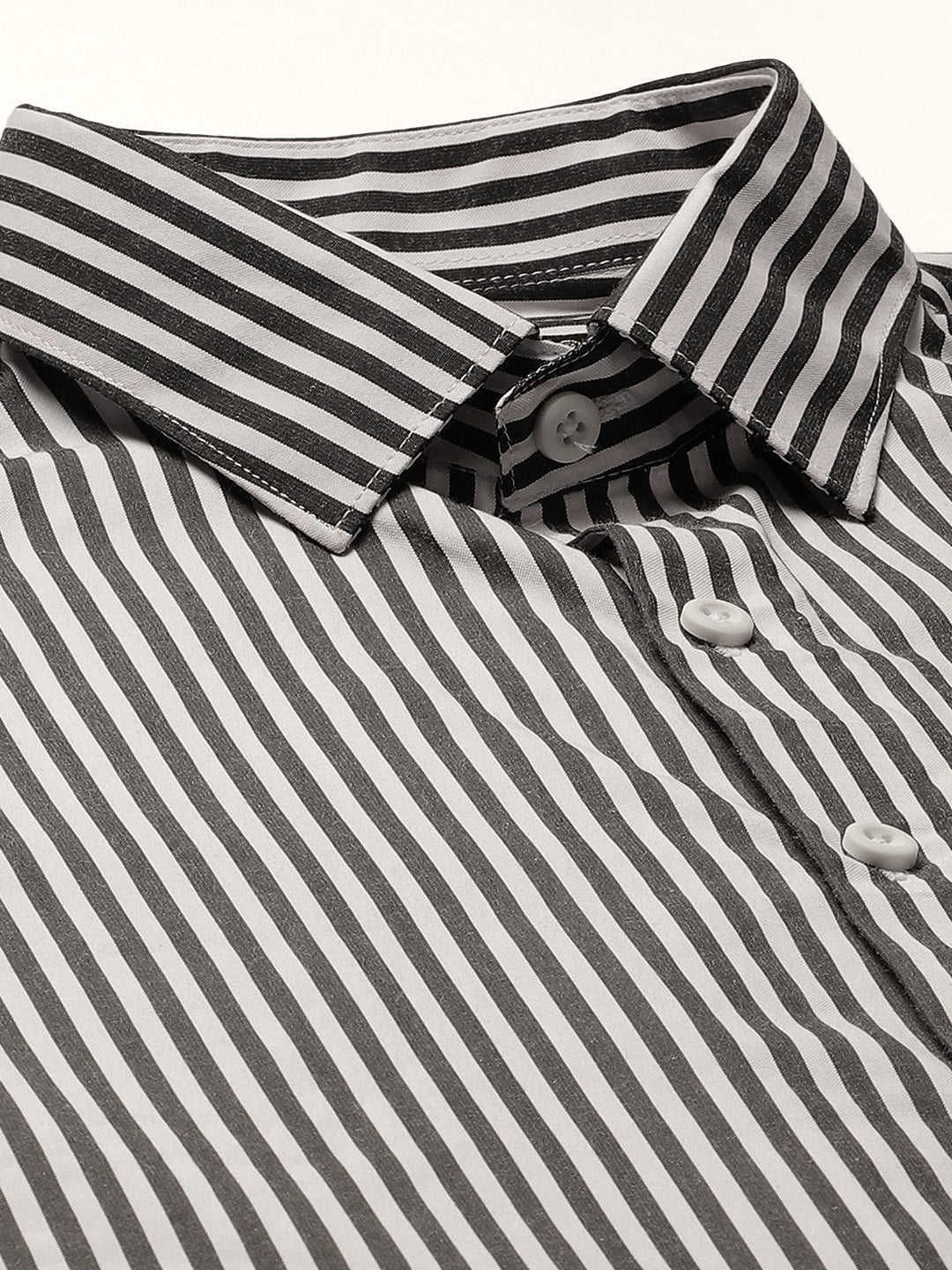 Men's Cotton Black & White Striped Formal Shirt