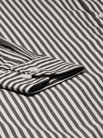 Men's Cotton Black & White Striped Formal Shirt