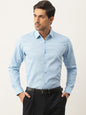 Mens Cotton Sky Blue & Black Printed Formal Shirt