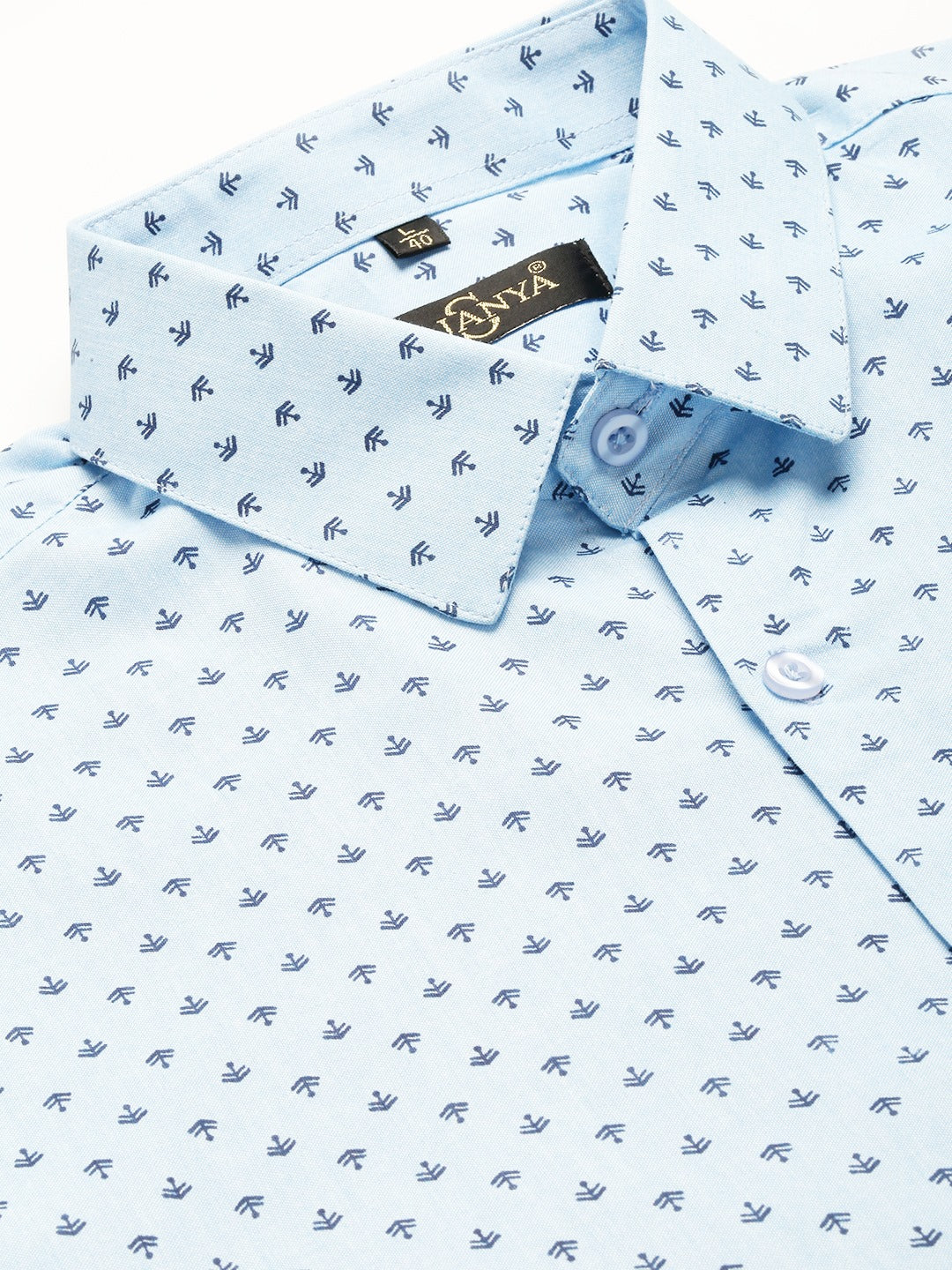 Mens Cotton Sky Blue & Black Printed Formal Shirt