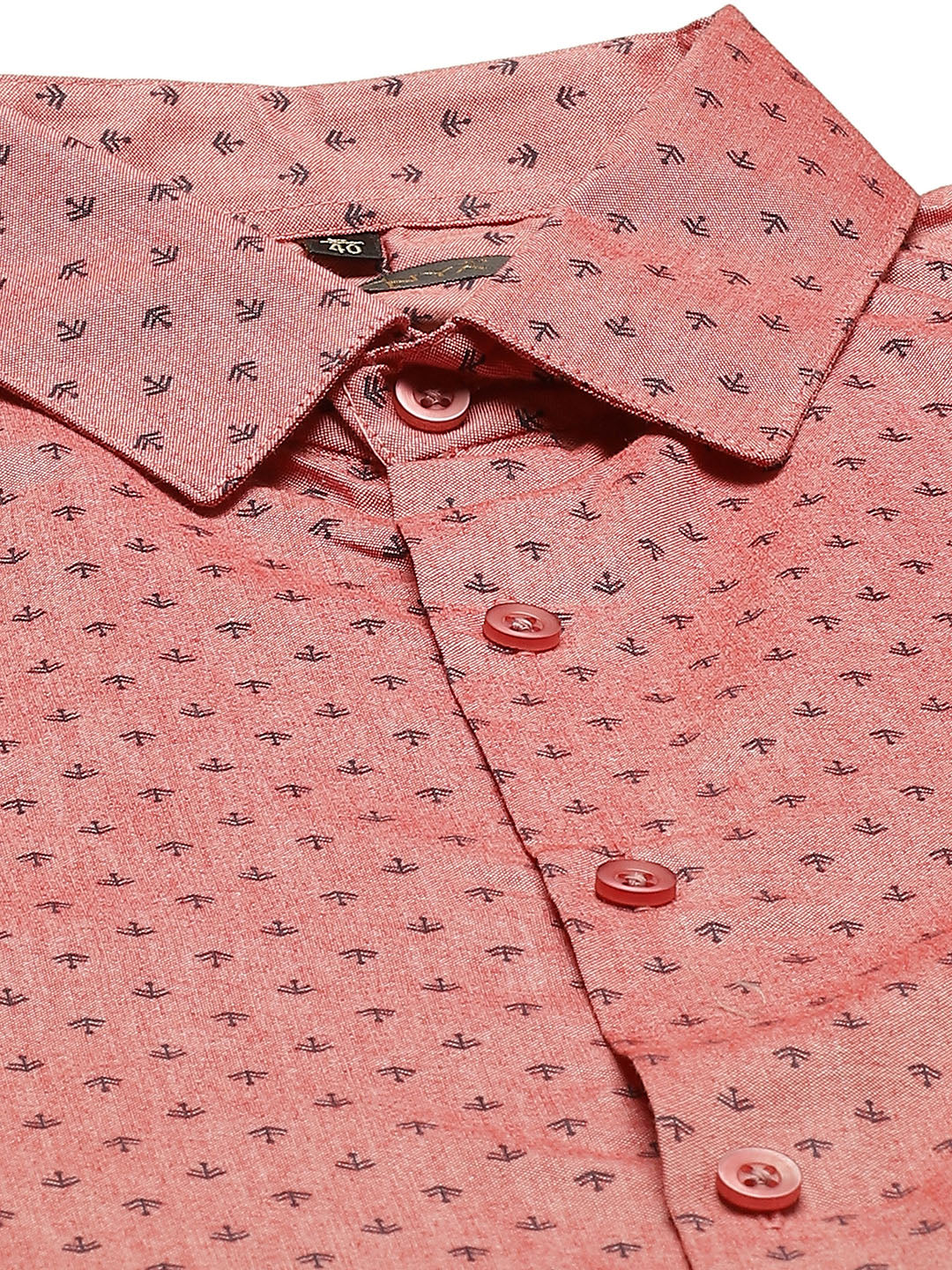 Mens Cotton Coral Red & Black Printed Formal Shirt