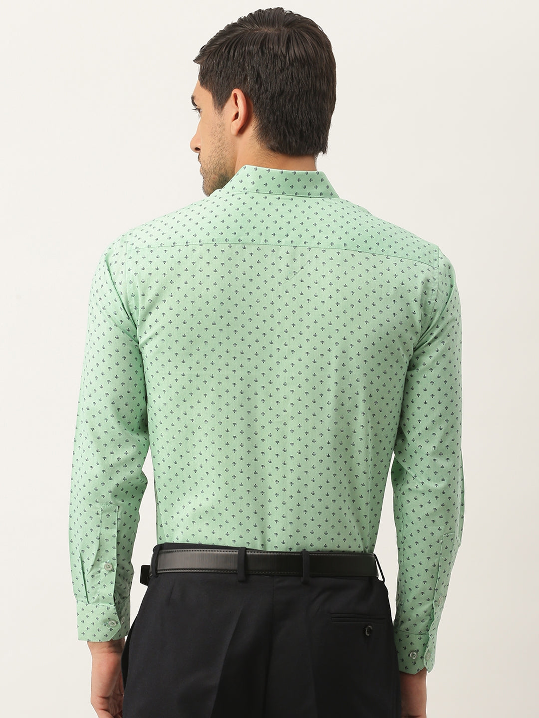 Mens Cotton Green & Black Printed Formal Shirt