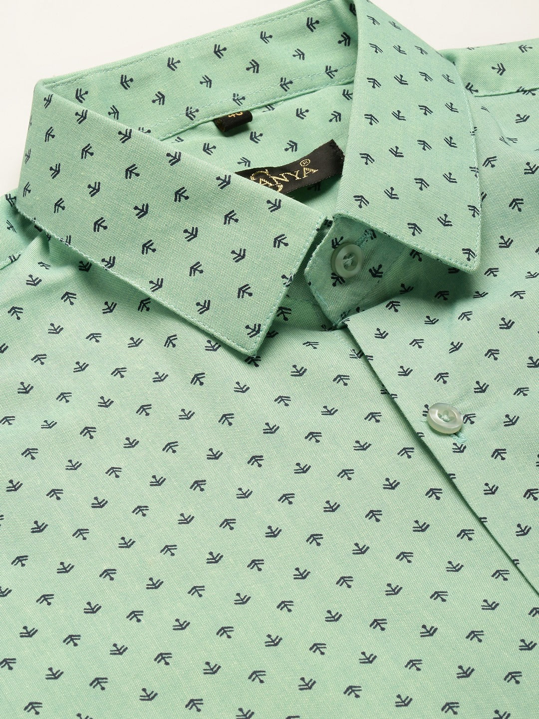 Mens Cotton Green & Black Printed Formal Shirt