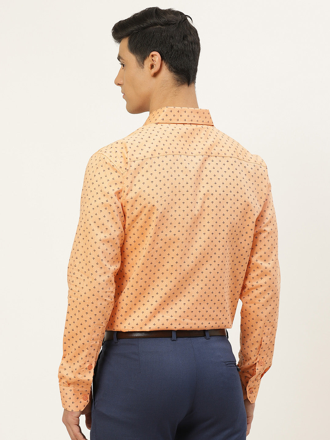 Mens Cotton Peach & Black Printed Formal Shirt