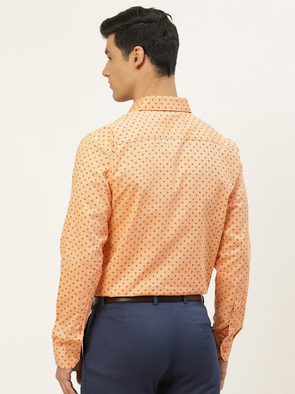 Mens Cotton Peach & Black Printed Formal Shirt