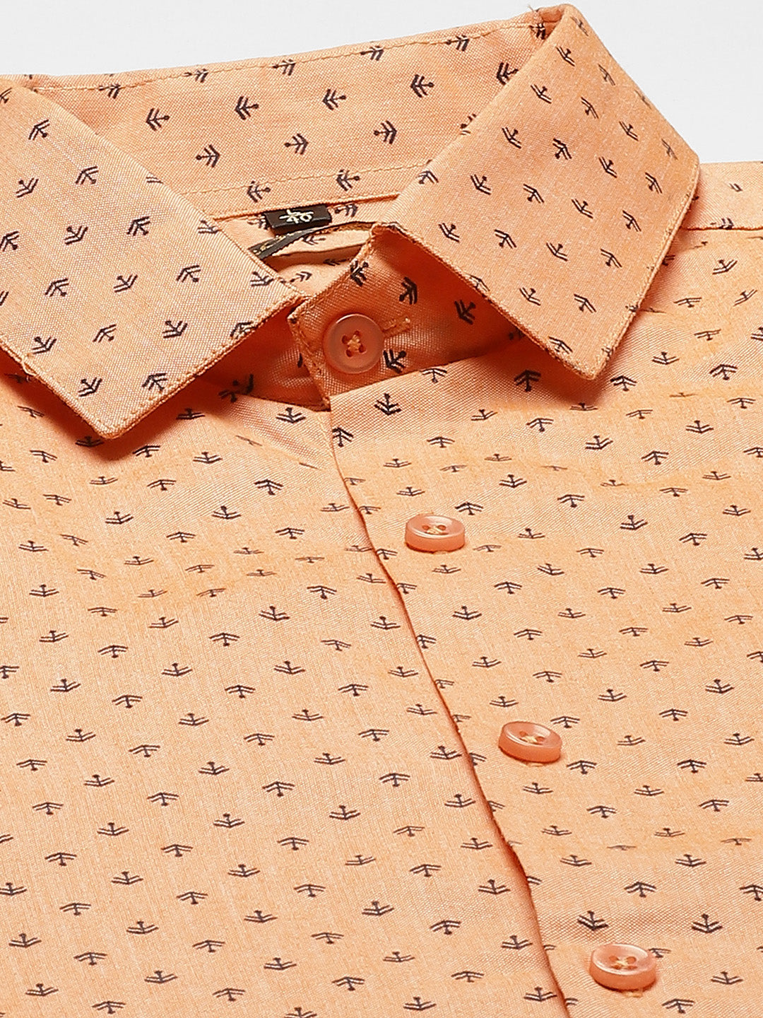 Mens Cotton Peach & Black Printed Formal Shirt