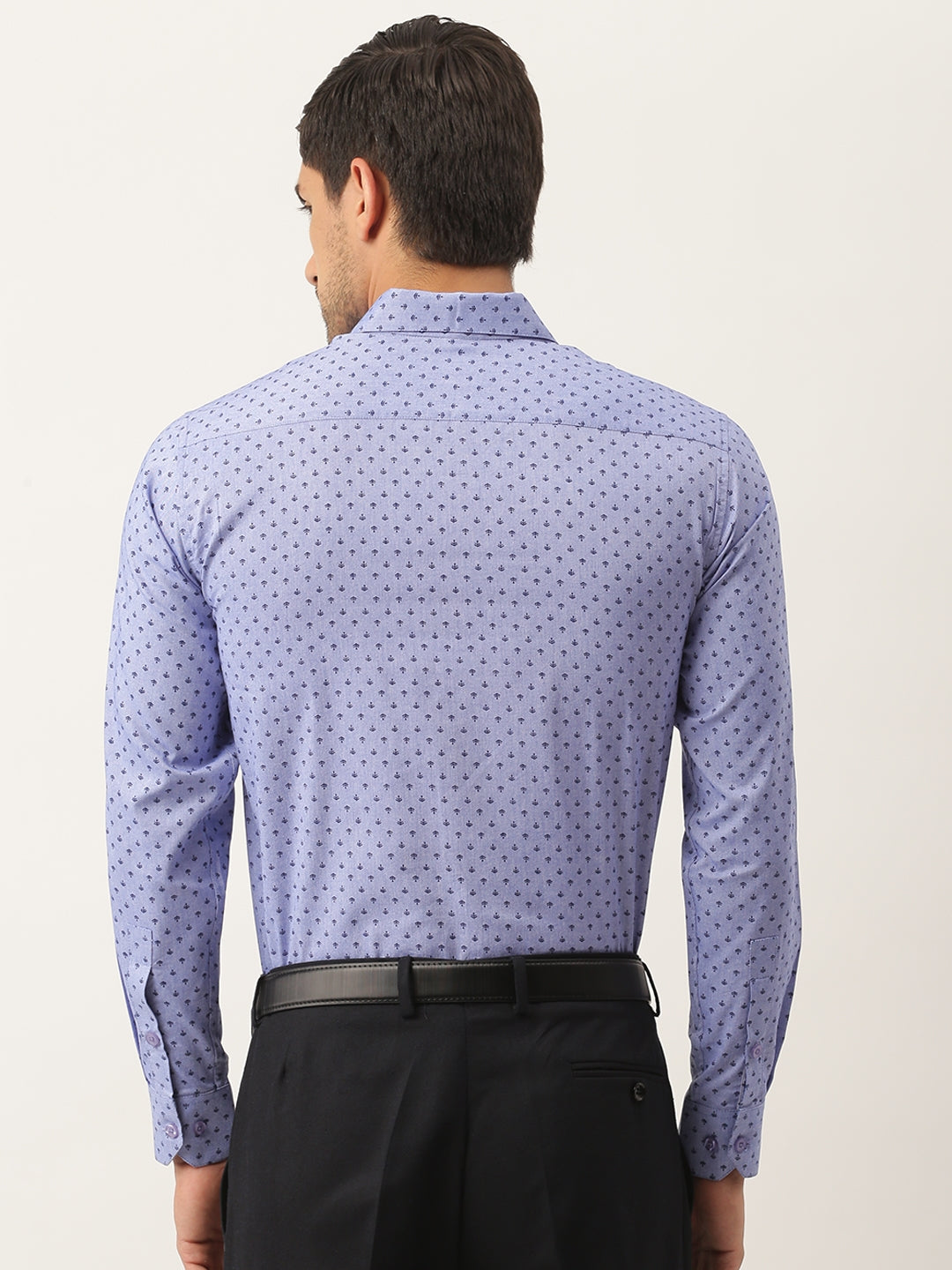 Mens Cotton Blue & Black Printed Formal Shirt