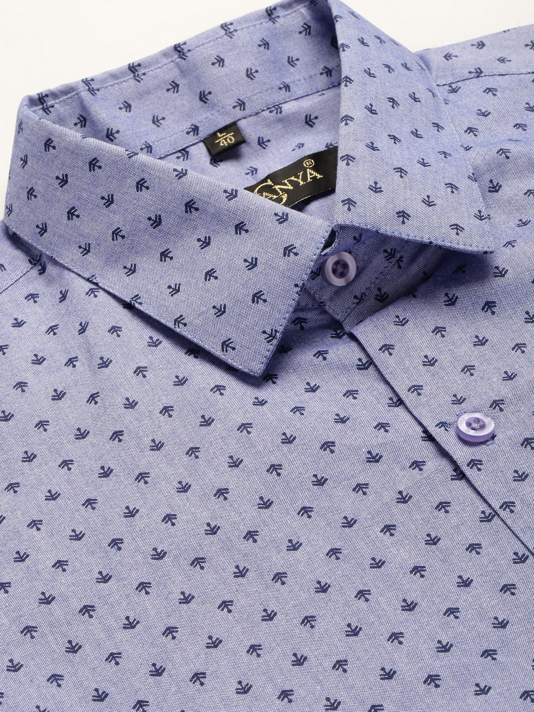 Mens Cotton Blue & Black Printed Formal Shirt