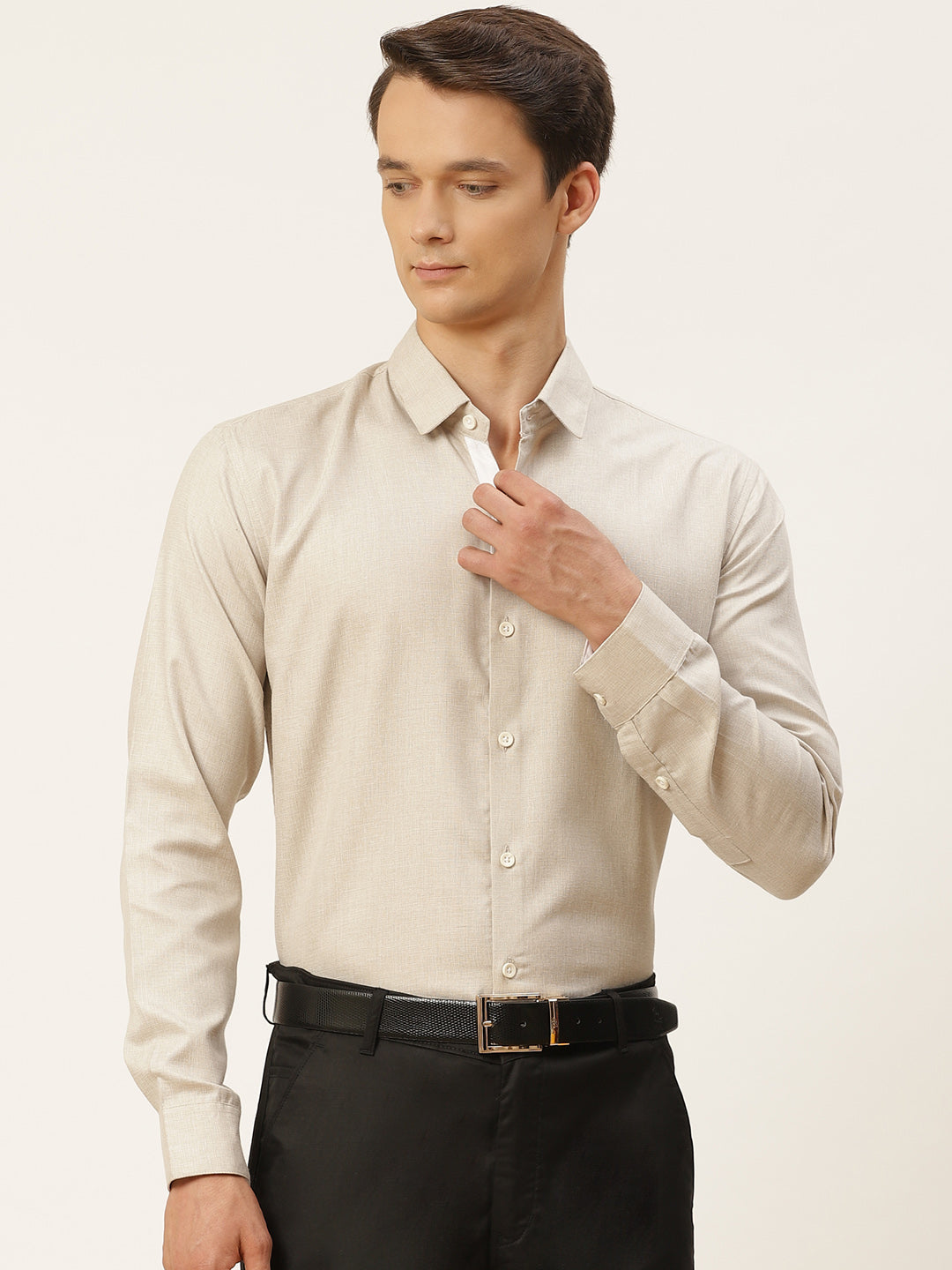 Men's Cotton Linen Light Grey Formal Shirt