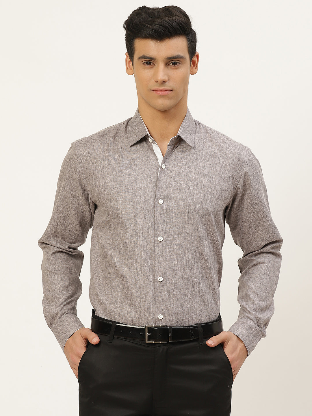 Men's Cotton Linen Coffee Brown Formal Shirt