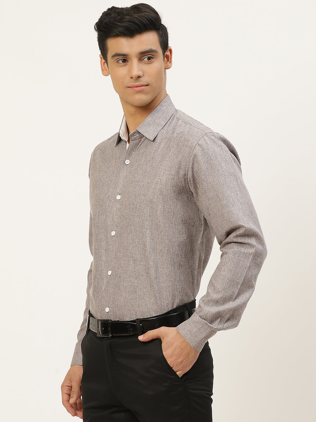 Men's Cotton Linen Coffee Brown Formal Shirt