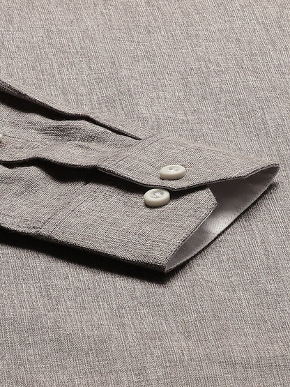 Men's Cotton Linen Coffee Brown Formal Shirt