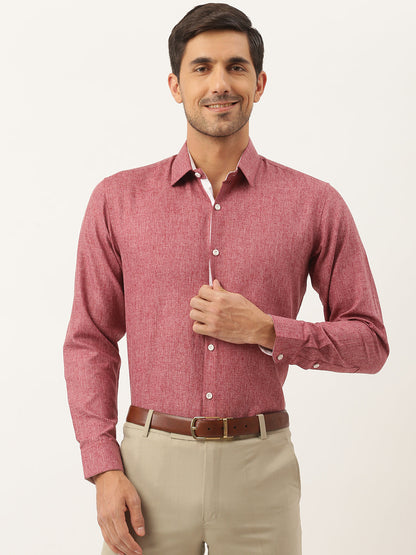 Men's Cotton Linen Maroon Formal Shirt