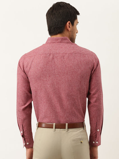 Men's Cotton Linen Maroon Formal Shirt