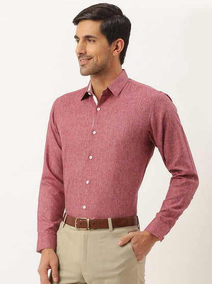 Men's Cotton Linen Maroon Formal Shirt