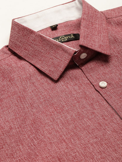 Men's Cotton Linen Maroon Formal Shirt