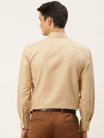 Men's Cotton Linen Brown Formal Shirt