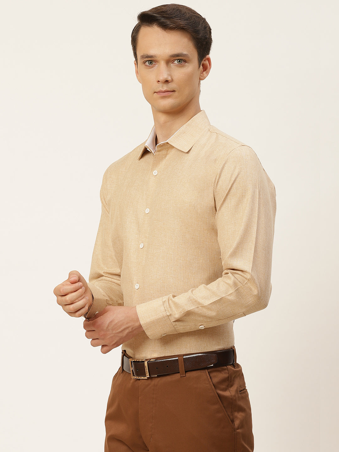 Men's Cotton Linen Brown Formal Shirt