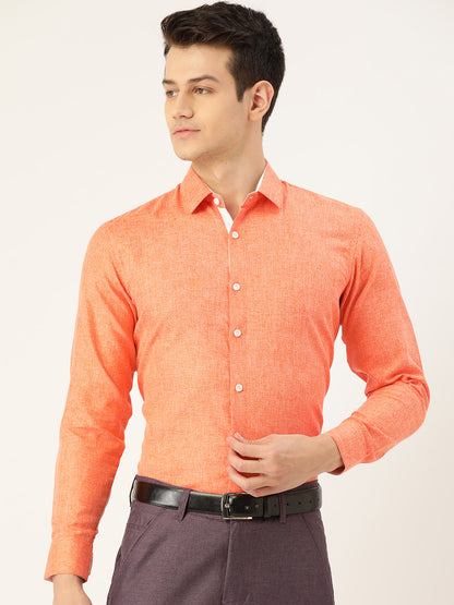 Men's Cotton Linen Orange Formal Shirt