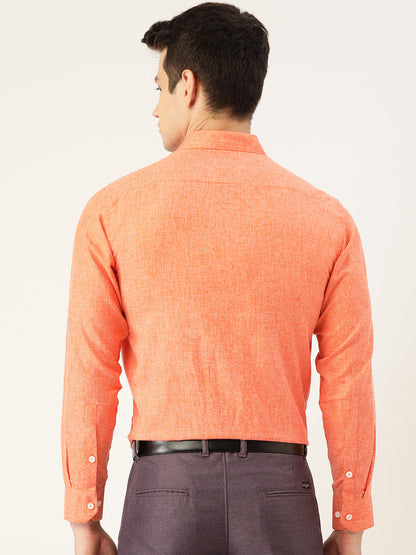 Men's Cotton Linen Orange Formal Shirt