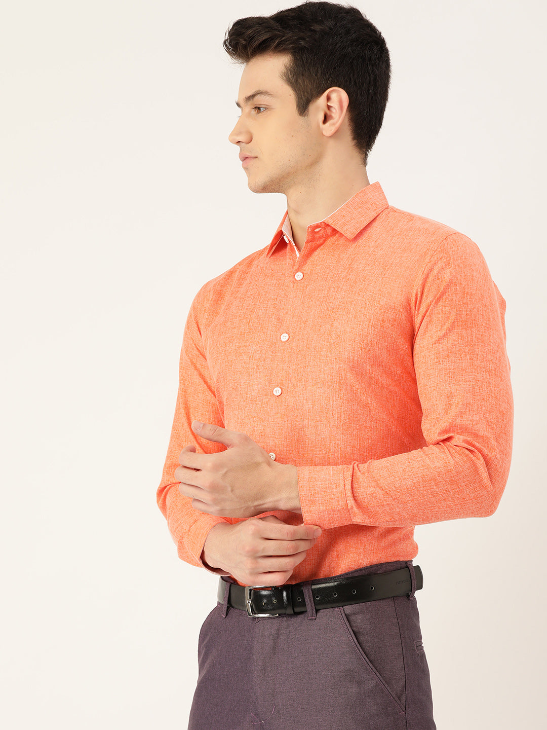 Men's Cotton Linen Orange Formal Shirt