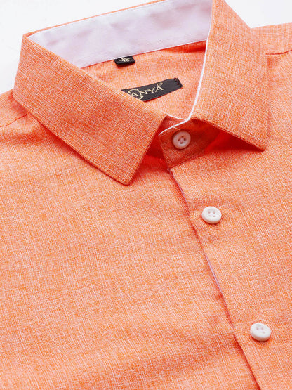 Men's Cotton Linen Orange Formal Shirt