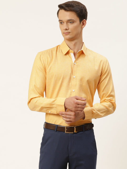 Men's Cotton Linen Dark Yellow Formal Shirt