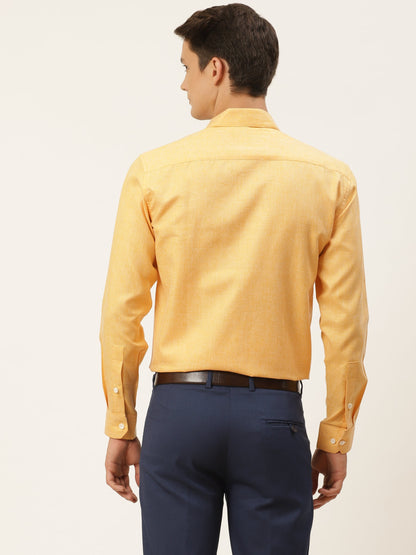 Men's Cotton Linen Dark Yellow Formal Shirt