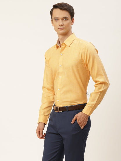 Men's Cotton Linen Dark Yellow Formal Shirt