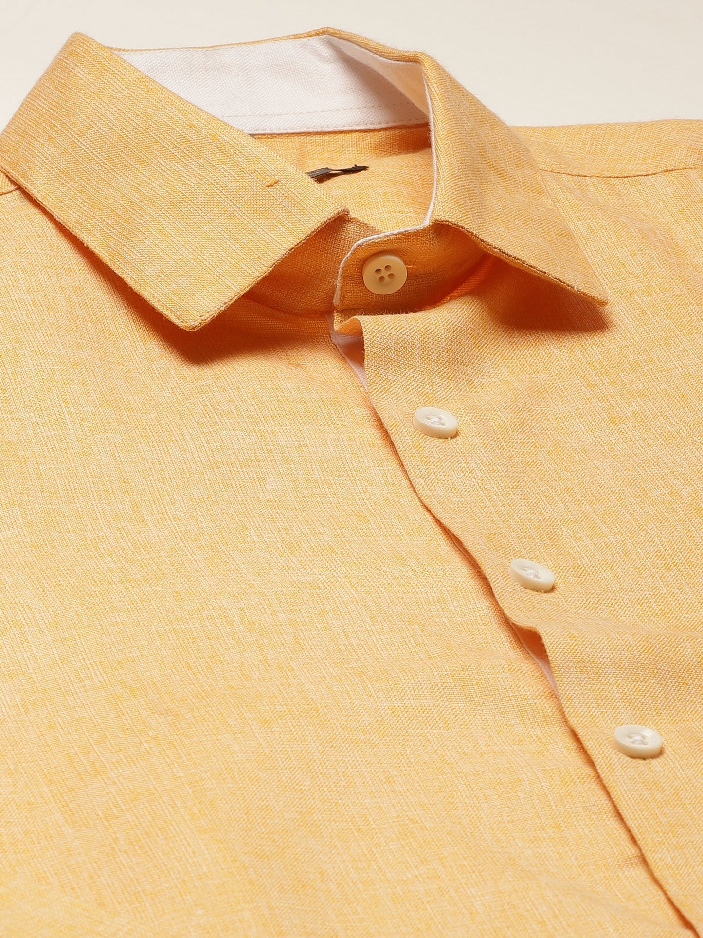 Men's Cotton Linen Dark Yellow Formal Shirt