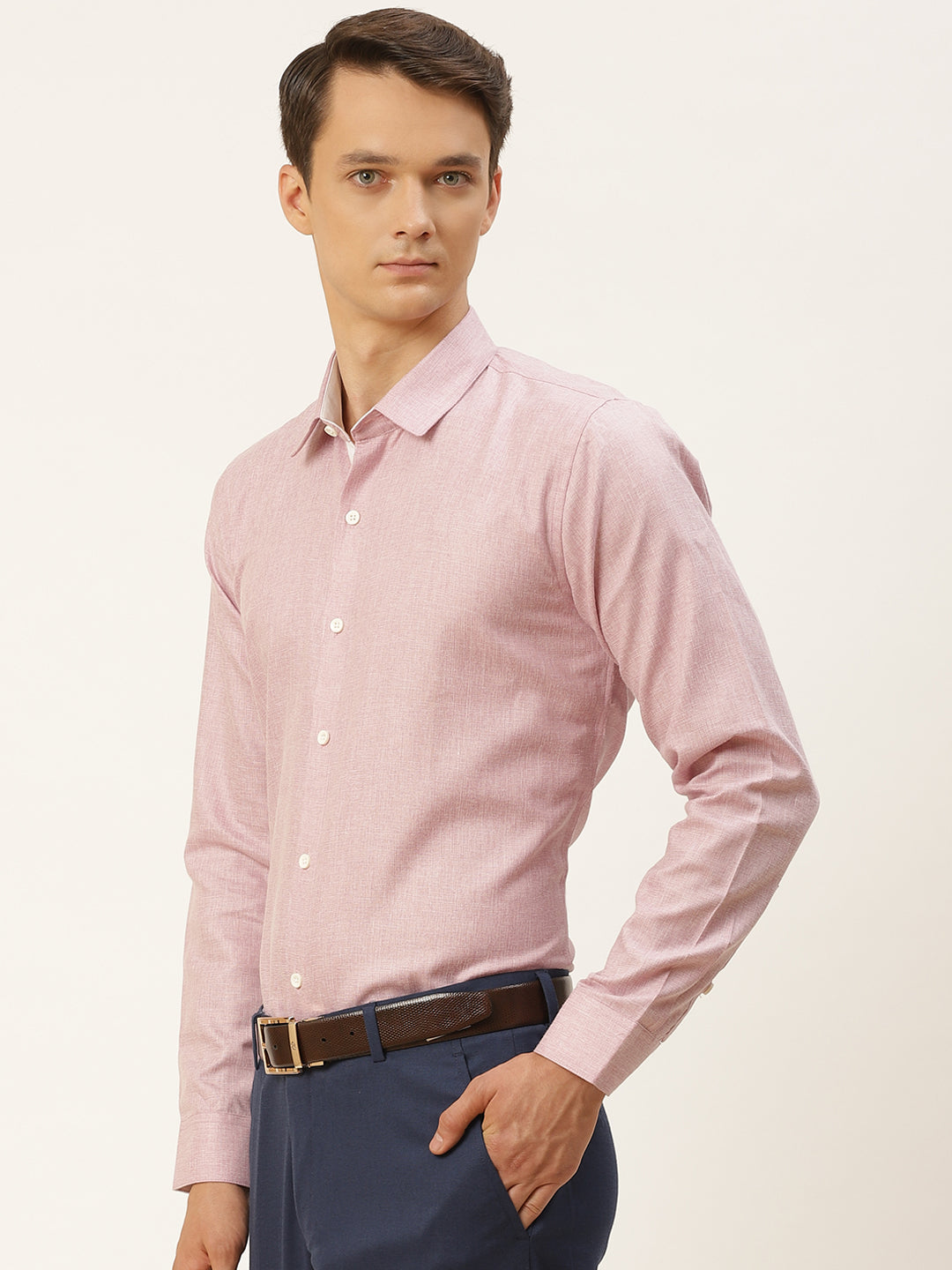 Men's Cotton Linen Light Purple Formal Shirt