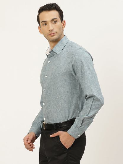 Men's Cotton Linen Teal Green Formal Shirt