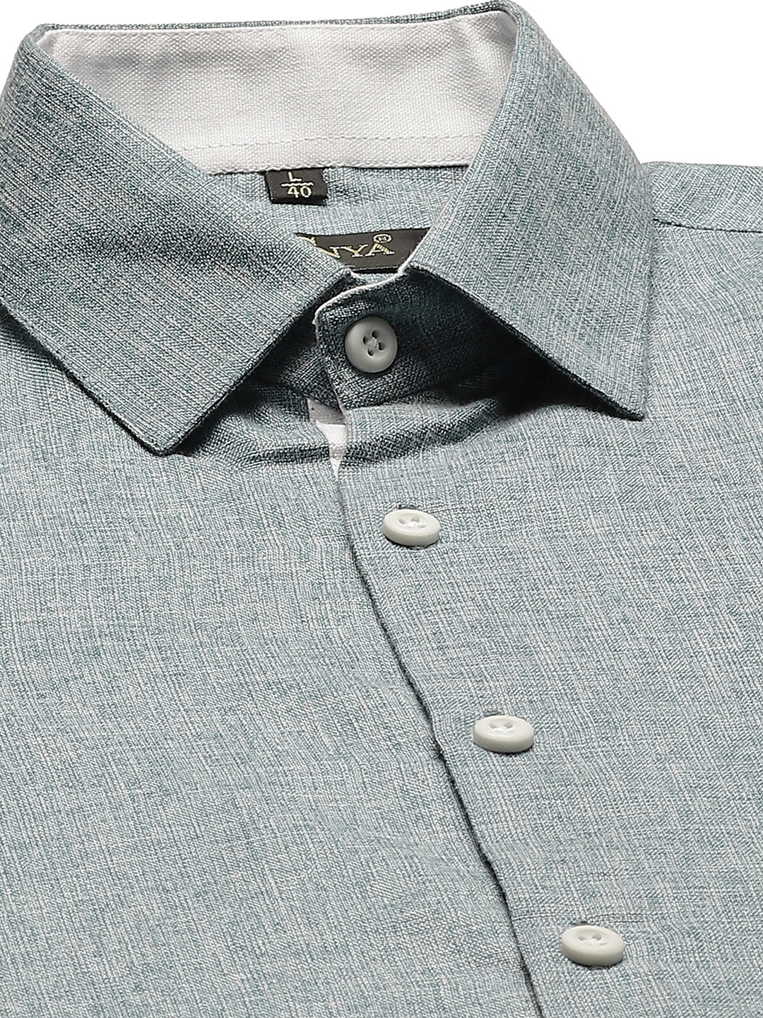 Men's Cotton Linen Teal Green Formal Shirt