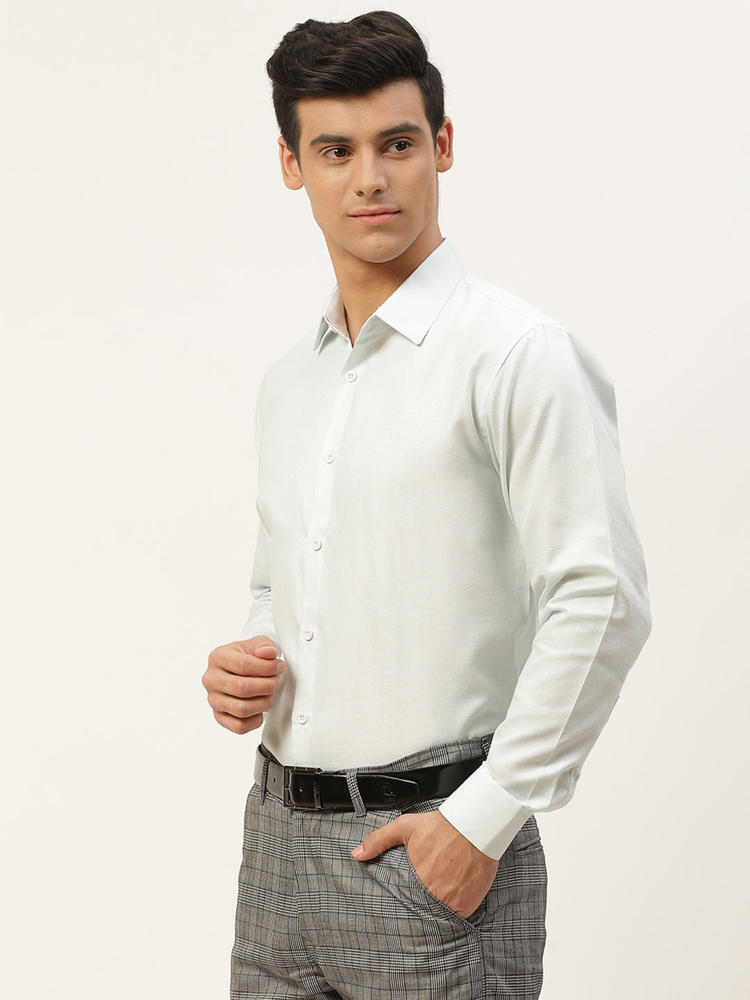 Men's Cotton Linen Sea Green Formal Shirt