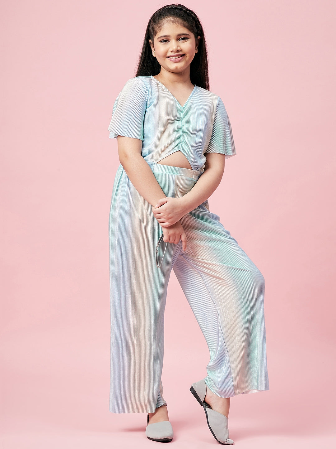 Girl's Solid Jumpsuit Green