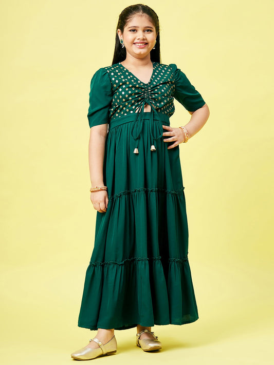 Girl's Printed Dress Green