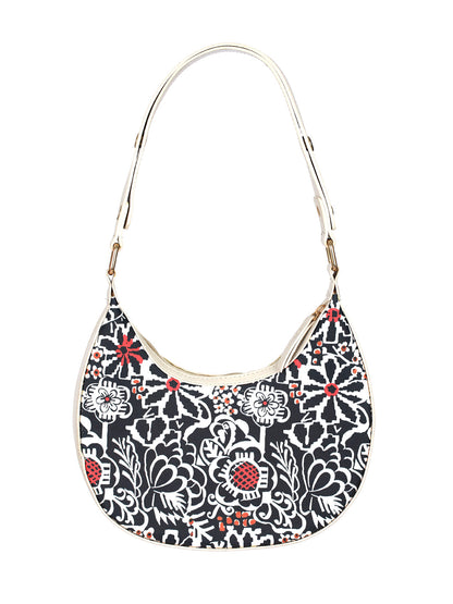 Women's Black Floral Motif Saddle Bag - Priyaasi