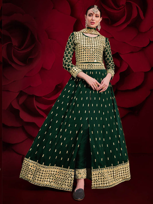 Women's Green Heavy Embroidered Pant Style Anarkali Suit