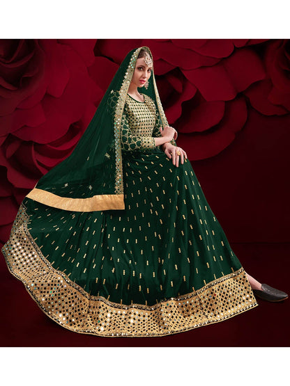 Women's Green Heavy Embroidered Pant Style Anarkali Suit